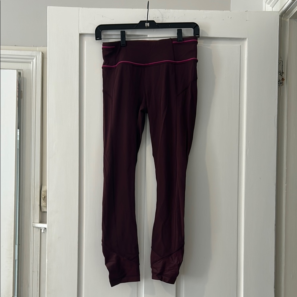 Lululemon Athletics Burgundy Leggings with Pink Stitching